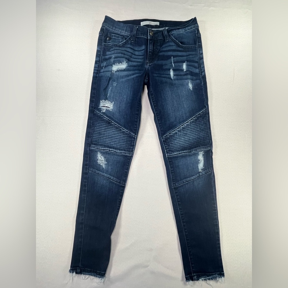 KanCan Moto Biker Skinny Distressed Women’s Jeans w/Frayed Hem